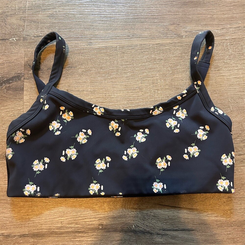 OFFLINE by Aerie Goals Scoop Sports Bra Womens XS Black Floral Daisy